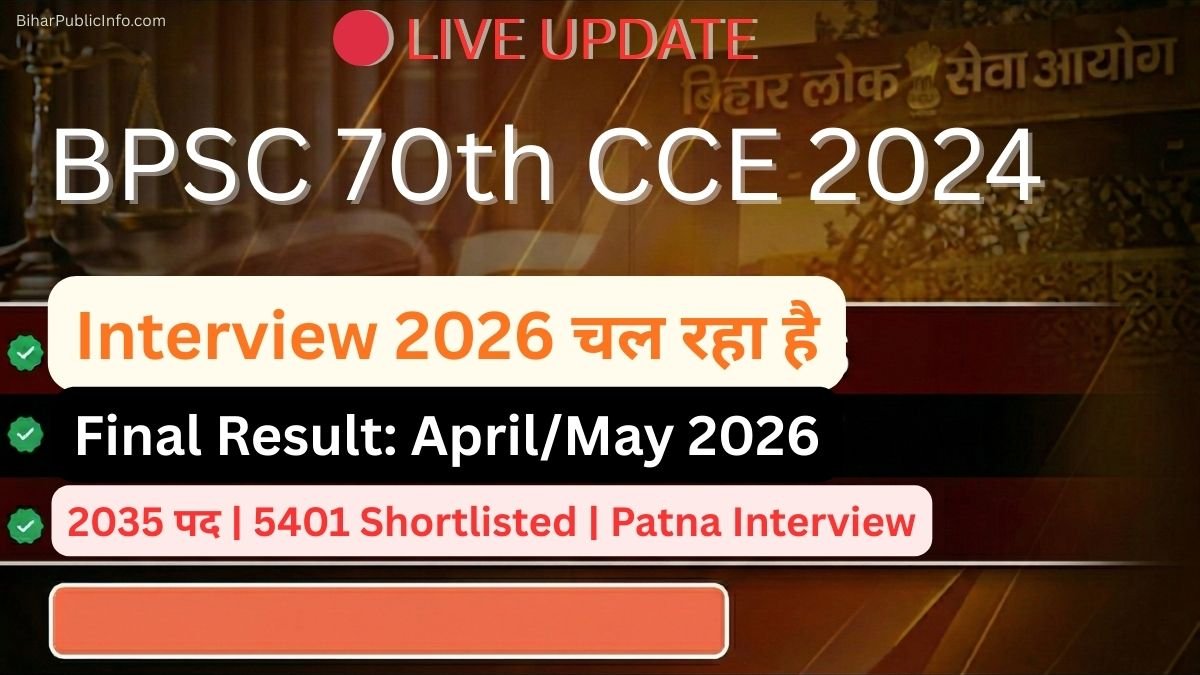 BPSC 70th CCE 2024 Interview जनवरी-फरवरी 2026 में चल रहा है — Final Result April/May 2026