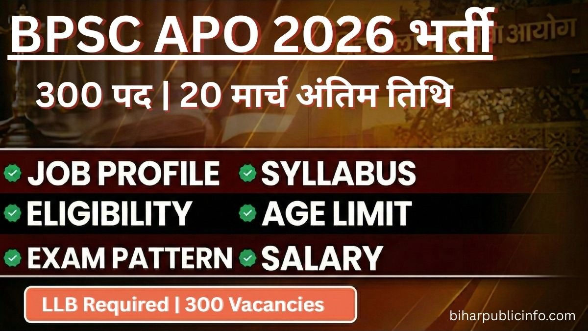 BPSC APO 2026 में 300 Assistant Prosecution Officer पदों पर भर्ती — Apply 20 मार्च 2026 तक