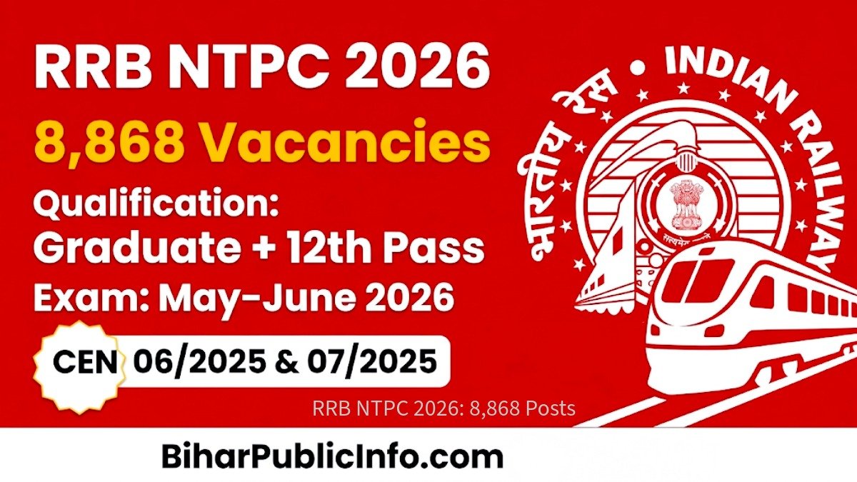RRB NTPC Recruitment 2026 — 8868 Vacancy Notification Graduate 12th Pass