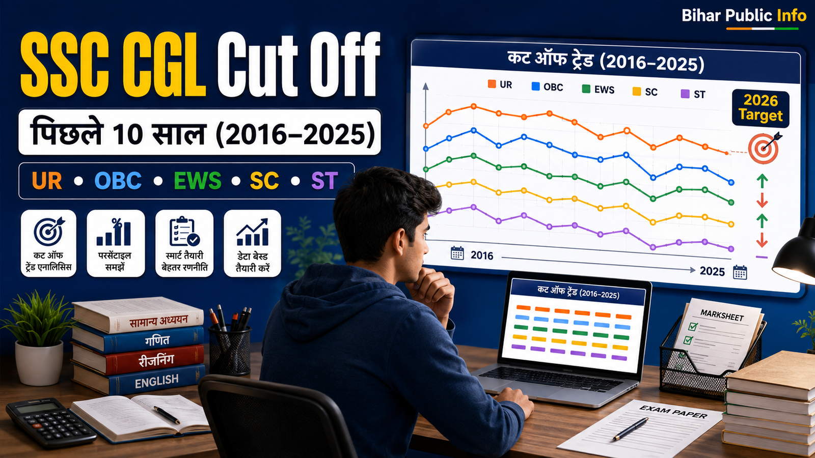 SSC CGL Cut Off Last 10 Years category wise trend 2016 to 2025