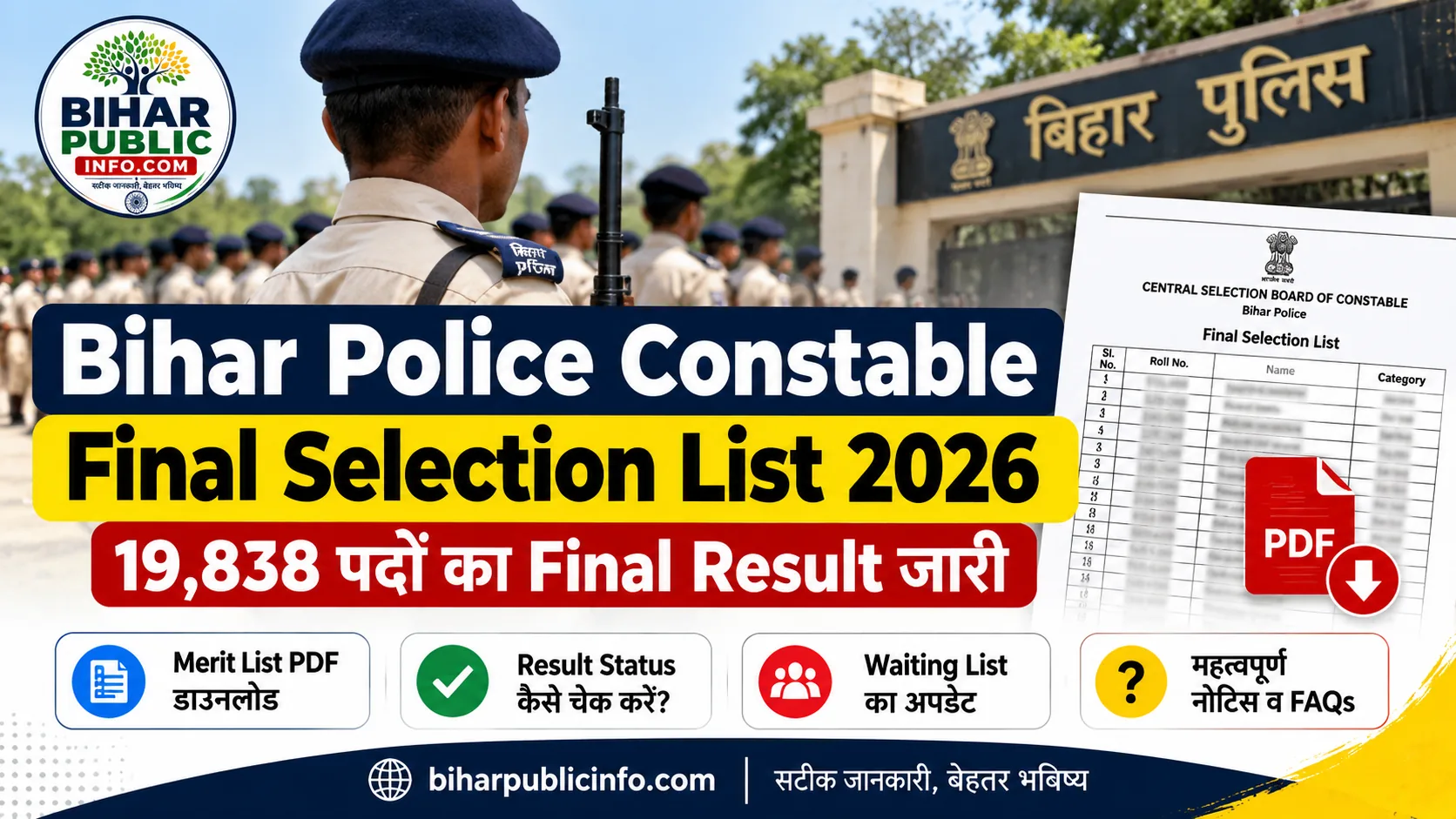 Bihar Police Constable Final Result 2026 – Final Selection List PDF for 19,838 Posts